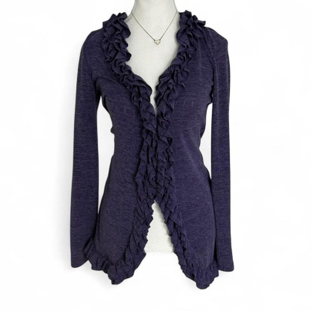 Mickie D Vintage Gothic 2000s Long line Cardigan With Ruffled Trims Size Small